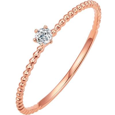 周六福18K金钻石戒指女au750玫瑰金六爪璀璨单镶钻戒天然真钻手饰