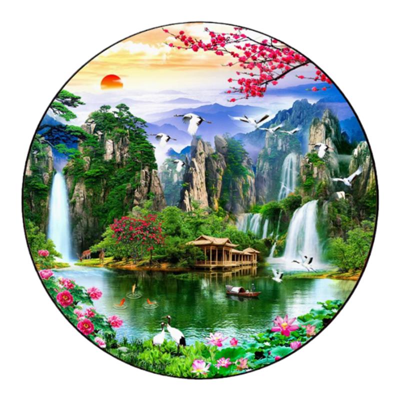 流水生财钻石画2026新款满钻聚宝盆山水贴点粘钻十字绣客厅小尺寸