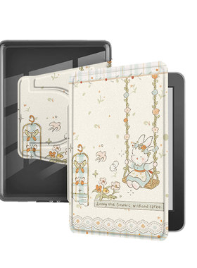 适用Kindle磁吸分离Paperwhite电纸书kpw1可爱兔子2花朵3透明壳4/5第12代958/658青春版旋转电子书保护套文艺