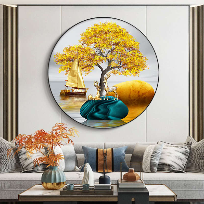 5d钻石画满钻新款圆形石来运转客厅2025点十字绣钻石绣麋鹿发财树