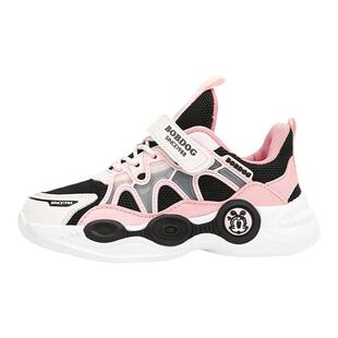 巴布豆女童鞋子春夏季网面透气儿童运动鞋2026新款大童黑色女孩鞋