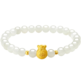 周六福和田玉手串女金镶玉黄金白玉玉石金福袋手链新年礼物