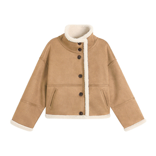 Maven Lin 双面穿颗粒绒羊羔毛外套女冬麂皮绒皮毛一体仿皮草大衣