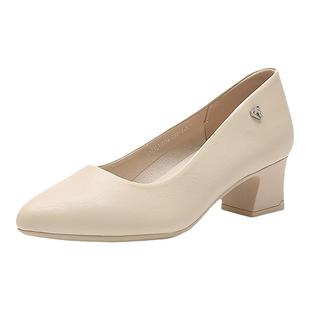 大东浅口鞋女鞋春季简约中跟粗跟金属装饰尖头通勤鞋1009