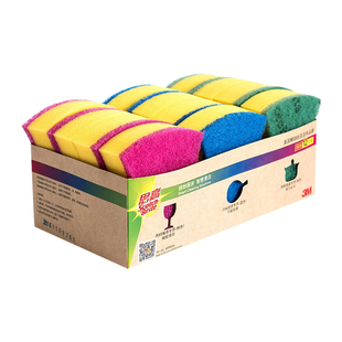 正品3M思高海绵百洁布厨房洗碗布多功能海绵擦家用抹布12片组合装