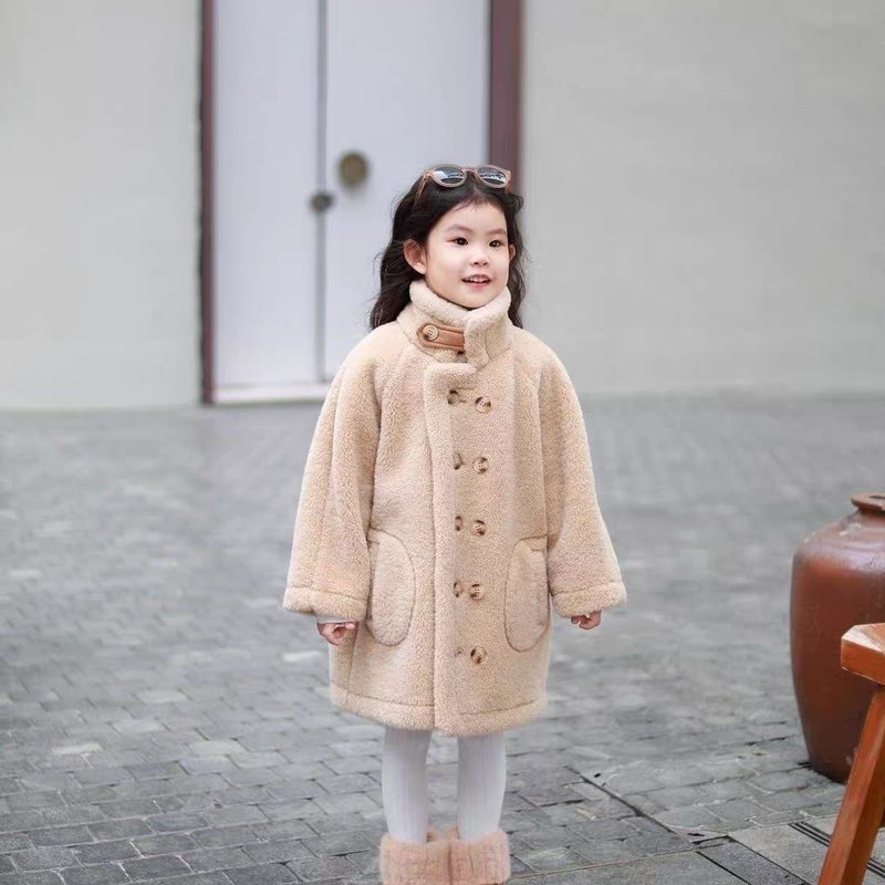 女童麂皮绒羊羔毛外套2025冬新款加厚两面穿儿童皮毛一体大衣长款
