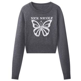 【徐睿知同款】NICK&NICOLE小蝴蝶26秋季圆领针织衫女生松弛韩风