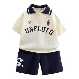 男童套装夏装2025新款网红儿童洋气时髦印花POLO衫酷帅男孩夏季薄