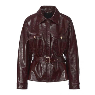 虽然不能同时拥有一切迪丽热巴卫蓝同款酒红色pu皮衣夹克外套裤子