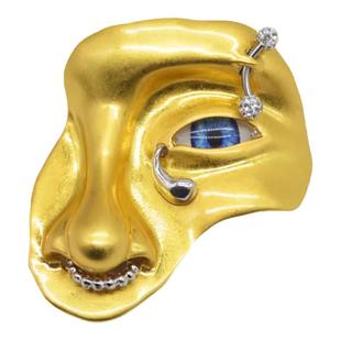 复古文艺人面vintage鼻环金色人脸造型抽象个性独特胸针别针配件