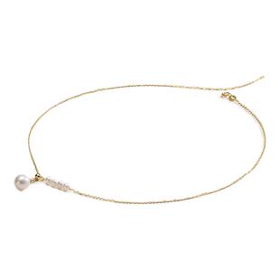 欧诗漫珠宝淡水珍珠项链椭圆形吊坠搭配金珠日常女S925银礼物斜辉