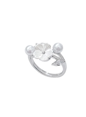 鱼头星星轻奢温柔风珍珠戒指女生指环礼物清新闪钻山茶花可爱仙女