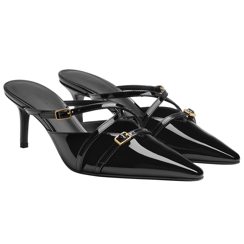 CHARLES&KEITH26秋新款CK1-60580354时尚尖头金属扣高跟凉拖鞋