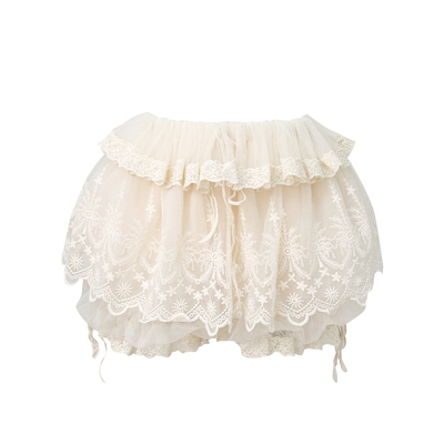 Lazy Didi贝拉欧蕾 双色复古提花立体蕾丝花苞裙裤高腰蛋糕蓬蓬裙