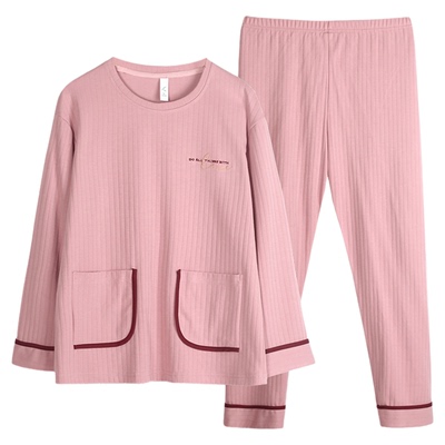 睡衣女春秋款纯棉长袖套头圆领