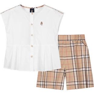 暇步士童装女童套装夏装新品中大童学院风衬衣宝宝儿童宽松裙裤