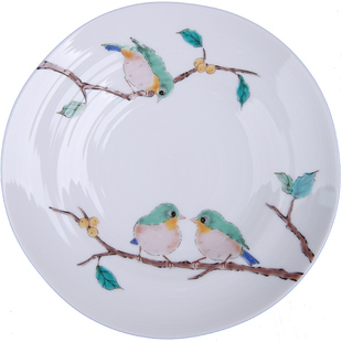 日本进口 九谷烧山雀小鸟日式手绘小碟手握杯汤吞小饭碗 寿司长盘