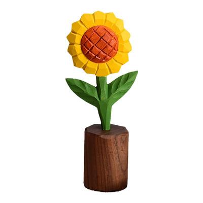 手工木雕向日葵丨仿真花永生花治愈系摆件车载中控情人圣诞节礼物