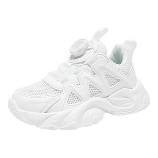 巴布豆童鞋女童小白鞋透气网面白色儿童运动鞋春季新款女孩老爹鞋