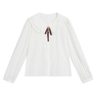 紫涵镂空刺绣娃娃领长袖衬衫女2026春季新款白色甜美减龄内搭衬衣