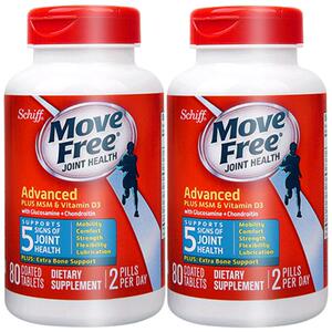 美国Schiff Move Free氨糖软骨素 维骨力MSM加强版蓝盒80粒*2瓶装
