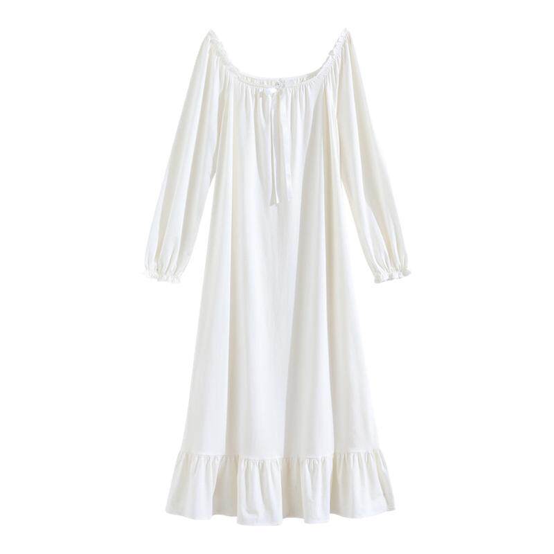 棉春宫廷风长袖过膝长裙宽松复古