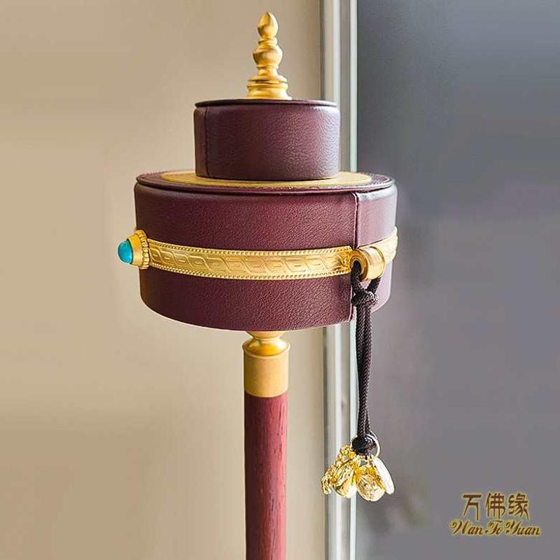 长柄学院双层手摇转轮转金筒座子特大号家用摆件彩绘大号树脂底座