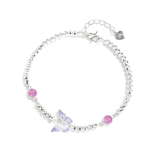 【志同珠宝】纯银珐琅幻彩蝴蝶手链足银菱面珠日常百搭饰品送女友