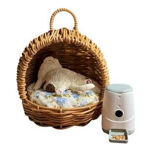 糖小条6分藤编猫窝迷你微缩模型娃用场景道具blythe编织篮子食玩