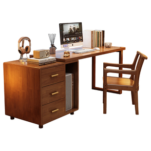 可伸缩实木书桌家用电脑桌书房卧室转角带抽屉书柜学习工作办公台