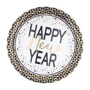 新年主题2025黑金款纸质餐具果盘套装Happynewyear一次性环保餐具