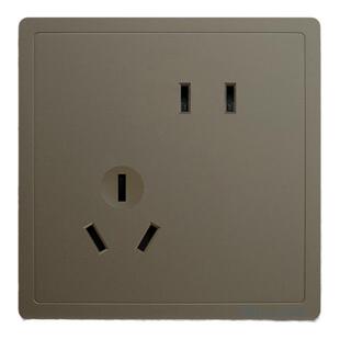 飞雕品意窄框荧光灰插座面板大间距斜五孔16A开关带插座中途开关