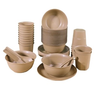 稻壳一次性餐具碗筷套装勺杯子用食品级家用野餐四件套便携麦秸秆
