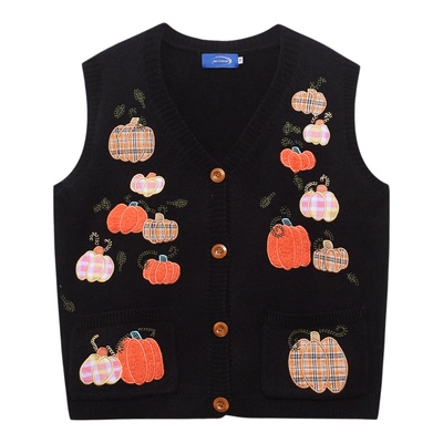 日系趣味小南瓜刺绣毛衣马甲外套