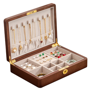 结婚五金黄金首饰盒情人节实木高档精致珠宝耳环项链大容量收纳盒