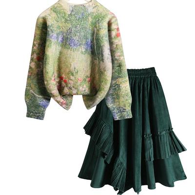 果拉拉新中式衣绿色秋冬毛衣裙子