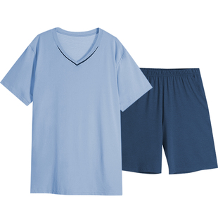 淳度睡衣莫代尔棉男士睡衣夏天短袖V领简约家居服套装薄款