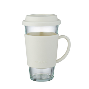 Glasslock进口带杯托钢化玻璃水杯学生办公咖啡杯少女生杯子500ml