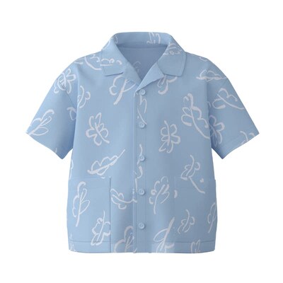 papa夏季儿童天丝麻短袖衬衫百搭