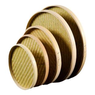 竹编竹青晾晒家用圆簸箕无孔有孔餐厅鱼生摆盘筛子茶叶样品盘装饰