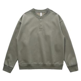 美式复古硬汉亨利领卫衣男士2024新款春秋款长袖外贸男装休闲外套