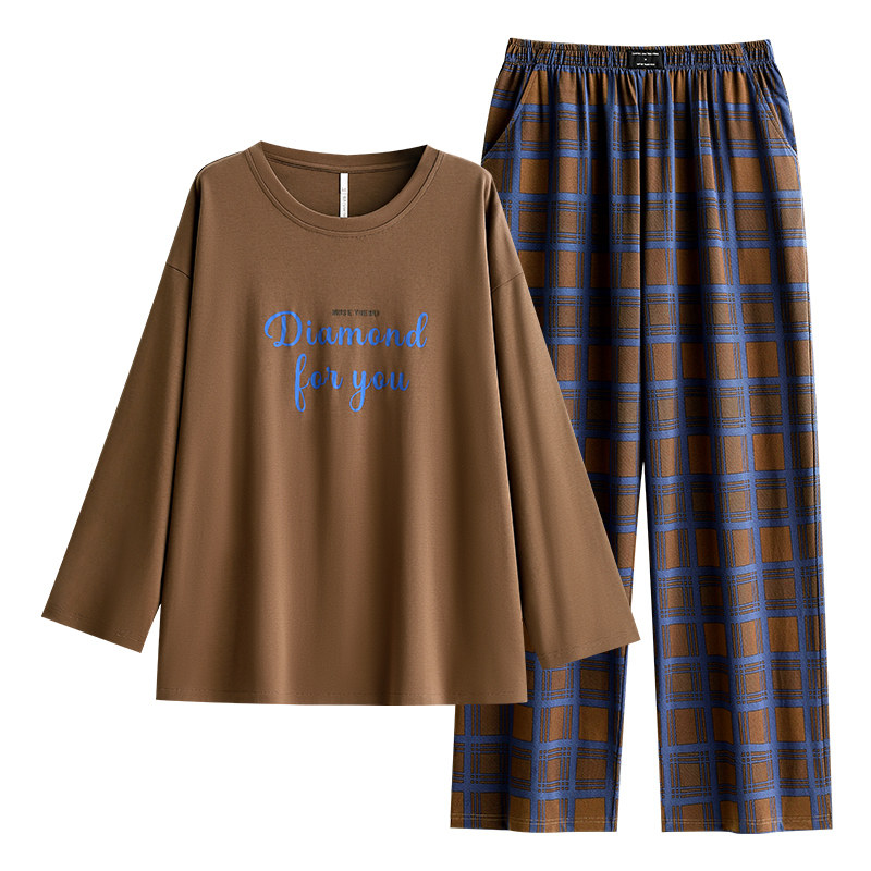 悦内睡衣女春秋季秋款长袖纯棉家居服圆领套头大码休闲可外穿出门