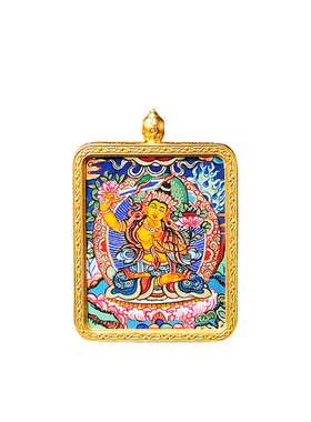 热贡纯手绘小唐卡文殊菩萨嘎乌盒本命佛像画吊坠项链挂件佛牌车挂