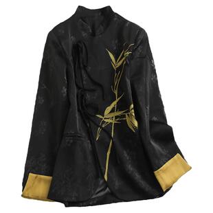 绣花暗纹提花宽松立领系带门襟新中式国风旗袍唐装茶服女外套F242