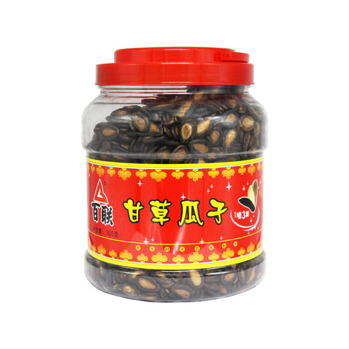 百联瓜子甘草味大片黑西瓜籽900g桶装罐装休闲零食年货送礼