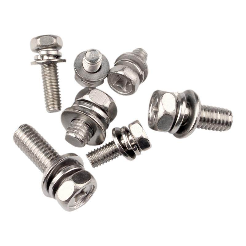 外六角三组合带垫片螺丝钉304不锈钢弹垫十字槽组合螺栓M4M5M6M8