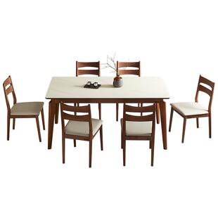 全友家居新中式玻璃餐桌客厅家用实木脚长方形吃饭桌椅家具组合