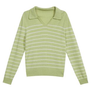 【美丽诺羊毛+羊绒】YINER音儿女装冬季时尚海鸥领条纹毛针织衫