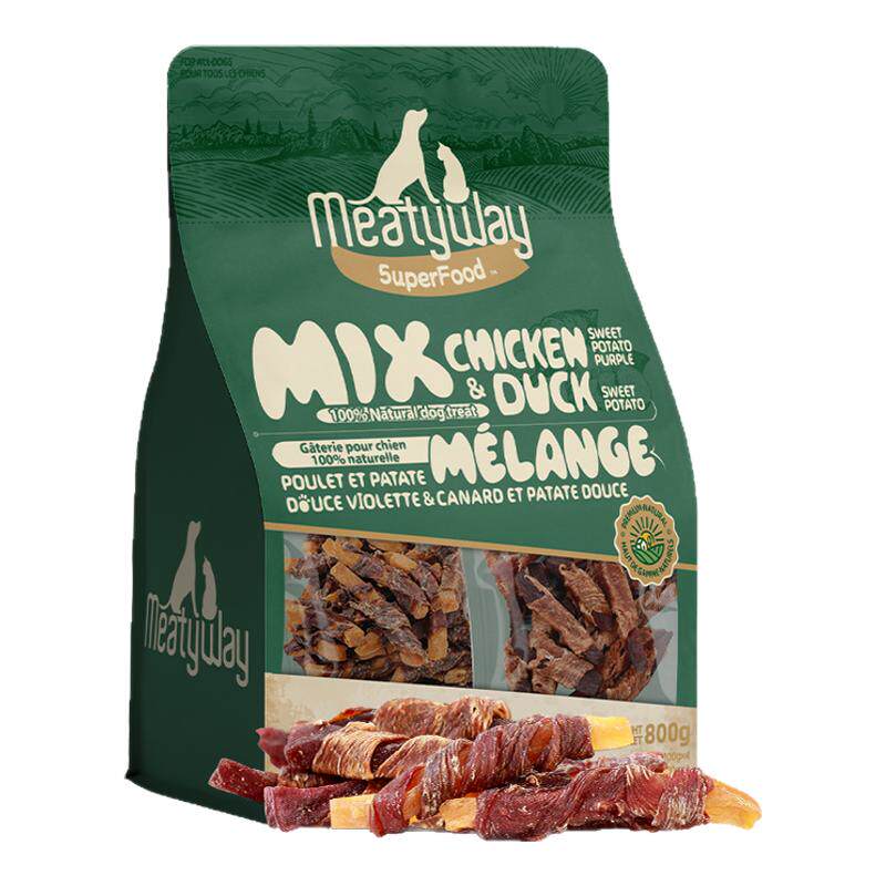 Meatyway爵宴狗零食小狗磨牙鸭肉甘薯卷鸡肉紫薯卷800g