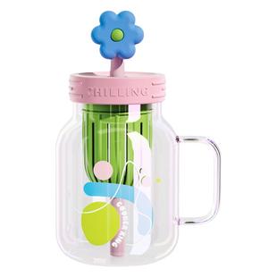 炊大皇水杯女高颜值杯子大容量玻璃杯带盖高硼硅办公室泡茶吸管杯